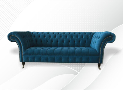 Designer Couch Sitz Polster 3 Sitzer Blau Stoff Garnitur Sofa Möbel Turkis Neu